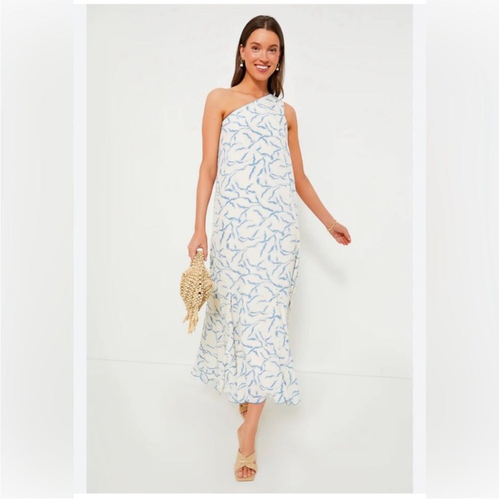 Hyacinth House Ivory Blue Coral One Shoulder Sybil Maxi Dress Size Large